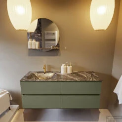 MONDIAZ VICA-DLUX 130cm Badmeubel Onderkast Army 4 Lades. Inbouw Wastafel CLOUD Links 1 Kraangat, Kleur Lava. -Duravit Verkoop vica dluxe inbouw cloud lava army front1 0053