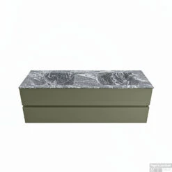 MONDIAZ VICA-DLUX 150cm Badmeubel Onderkast Army 2 Lades. Inbouw Wastafel CLOUD Dubbel Zonder Kraangat, Kleur Lava.