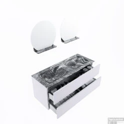 MONDIAZ VICA-DLUX 120cm Badmeubel Onderkast Cale 2 Lades. Inbouw Wastafel CLOUD Dubbel 2 Kraangaten, Kleur Lava, En Spiegel Model SPOT -Duravit Verkoop vica dluxe inbouw cloud lava cale sp google 3 0027