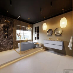 MONDIAZ VICA-DLUX 120cm Badmeubel Onderkast Cale 2 Lades. Inbouw Wastafel CLOUD Dubbel 2 Kraangaten, Kleur Lava, En Spiegel Model SPOT -Duravit Verkoop vica dluxe inbouw cloud lava cale totaal 0027 13132514388953