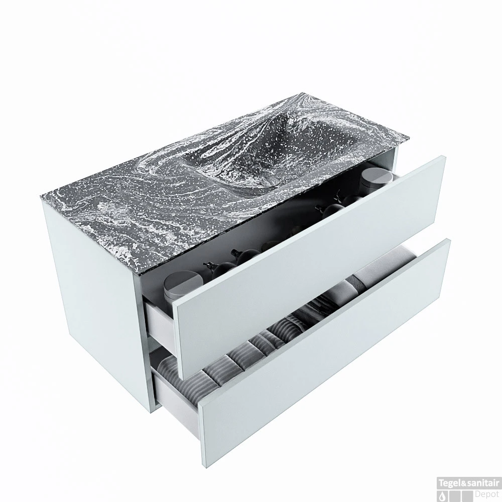 MONDIAZ VICA-DLUX 100cm Badmeubel Onderkast Clay 2 Lades. Inbouw Wastafel CLOUD Rechts Zonder Kraangat, Kleur Lava. 2 MONDIAZ VICA-DLUX 100cm Badmeubel Onderkast Clay 2 Lades. Inbouw Wastafel CLOUD Rechts Zonder Kraangat, Kleur Lava. - Afbeelding 2