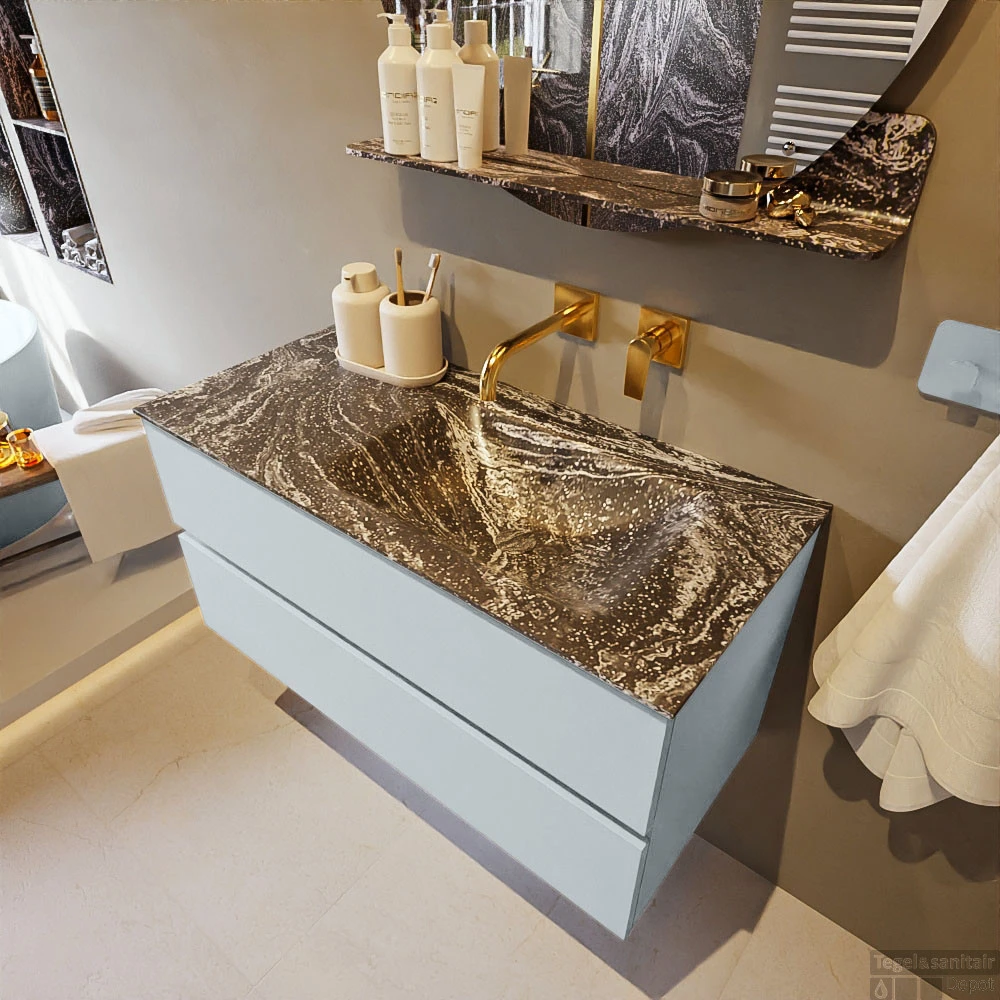 MONDIAZ VICA-DLUX 100cm Badmeubel Onderkast Clay 2 Lades. Inbouw Wastafel CLOUD Rechts Zonder Kraangat, Kleur Lava. 3 MONDIAZ VICA-DLUX 100cm Badmeubel Onderkast Clay 2 Lades. Inbouw Wastafel CLOUD Rechts Zonder Kraangat, Kleur Lava. - Afbeelding 3