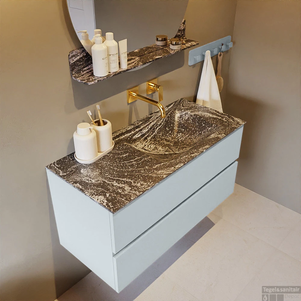 MONDIAZ VICA-DLUX 100cm Badmeubel Onderkast Clay 2 Lades. Inbouw Wastafel CLOUD Rechts Zonder Kraangat, Kleur Lava. 5 MONDIAZ VICA-DLUX 100cm Badmeubel Onderkast Clay 2 Lades. Inbouw Wastafel CLOUD Rechts Zonder Kraangat, Kleur Lava. - Afbeelding 5