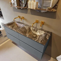 MONDIAZ VICA-DLUX 130cm Badmeubel Onderkast Plata 4 Lades. Inbouw Wastafel CLOUD Dubbel Zonder Kraangat, Kleur Lava, En Spiegel Model SPOT -Duravit Verkoop vica dluxe inbouw cloud lava plata side1 0052 13132514389964