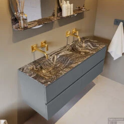 MONDIAZ VICA-DLUX 130cm Badmeubel Onderkast Plata 4 Lades. Inbouw Wastafel CLOUD Dubbel Zonder Kraangat, Kleur Lava, En Spiegel Model SPOT -Duravit Verkoop vica dluxe inbouw cloud lava plata side2 0052 13132514389965