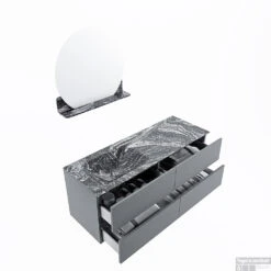 MONDIAZ VICA-DLUX 130cm Badmeubel Onderkast Plata 4 Lades. Inbouw Wastafel CLOUD Dubbel Zonder Kraangat, Kleur Lava, En Spiegel Model SPOT -Duravit Verkoop vica dluxe inbouw cloud lava plata sp google 3 0053