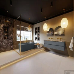 MONDIAZ VICA-DLUX 130cm Badmeubel Onderkast Plata 4 Lades. Inbouw Wastafel CLOUD Dubbel Zonder Kraangat, Kleur Lava, En Spiegel Model SPOT -Duravit Verkoop vica dluxe inbouw cloud lava plata totaal 0052 13132514389965