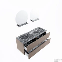 MONDIAZ VICA-DLUX 120cm Badmeubel Onderkast Smoke 4 Lades. Inbouw Wastafel CLOUD Dubbel Zonder Kraangat, Kleur Lava, En Spiegel Model SPOT -Duravit Verkoop vica dluxe inbouw cloud lava smoke sp google 3 0046