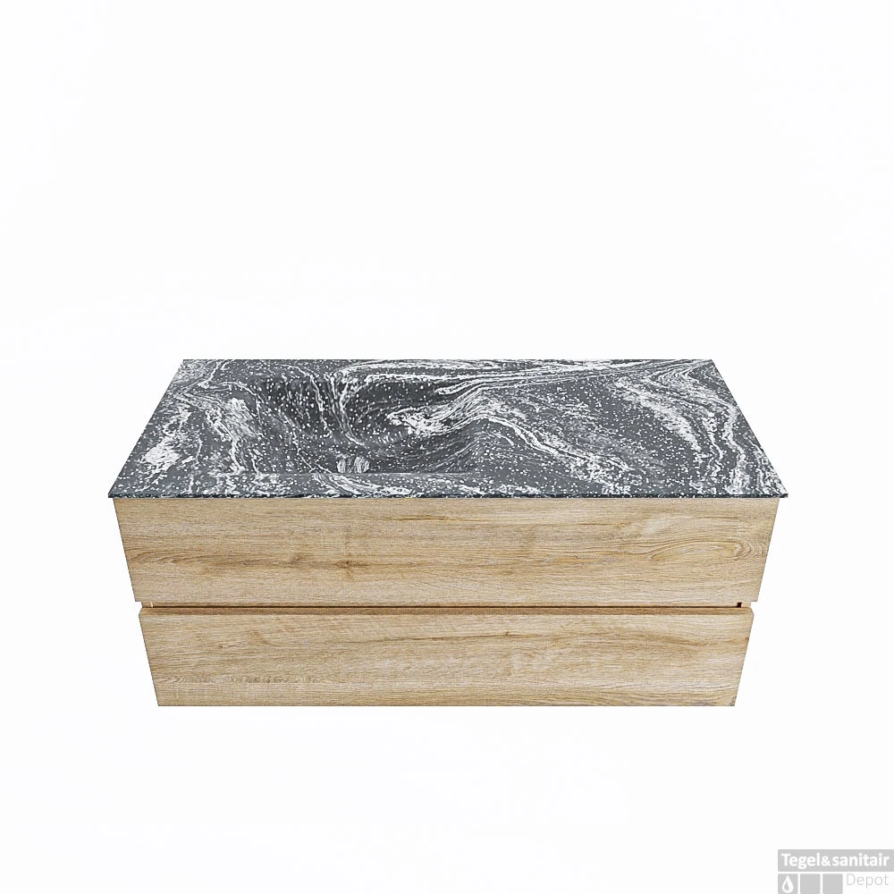 MONDIAZ VICA-DLUX 110cm Badmeubel Onderkast Washed Oak 2 Lades. Inbouw Wastafel CLOUD Links Zonder Kraangat, Kleur Lava, En Spiegel Model SPOT 2 MONDIAZ VICA-DLUX 110cm Badmeubel Onderkast Washed Oak 2 Lades. Inbouw Wastafel CLOUD Links Zonder Kraangat, Kleur Lava, En Spiegel Model SPOT - Afbeelding 2