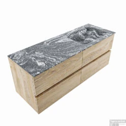 MONDIAZ VICA-DLUX 130cm Badmeubel Onderkast Washed Oak 4 Lades. Inbouw Wastafel CLOUD Rechts Zonder Kraangat, Kleur Lava. -Duravit Verkoop vica dluxe inbouw cloud lava washed oak google 2 0051