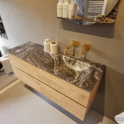 MONDIAZ VICA-DLUX 130cm Badmeubel Onderkast Washed Oak 4 Lades. Inbouw Wastafel CLOUD Rechts Zonder Kraangat, Kleur Lava. -Duravit Verkoop vica dluxe inbouw cloud lava washed oak side1 0051 13132514395753