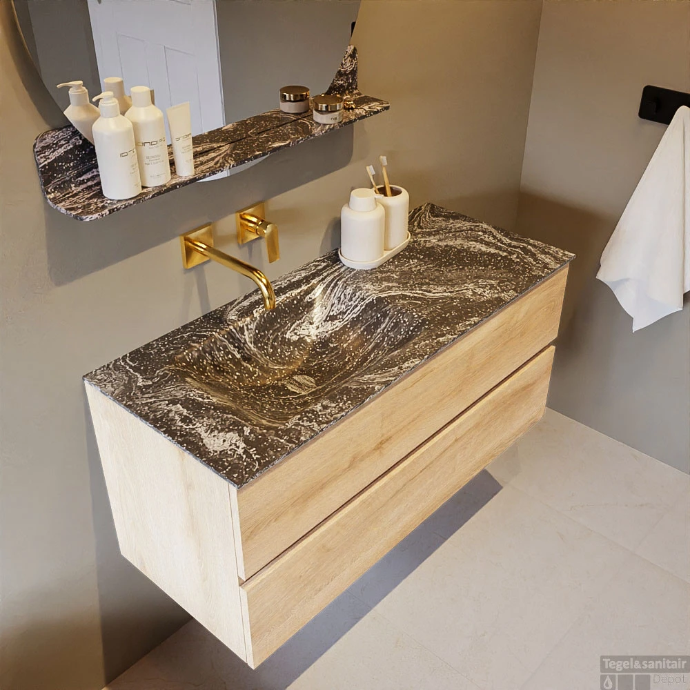 MONDIAZ VICA-DLUX 110cm Badmeubel Onderkast Washed Oak 2 Lades. Inbouw Wastafel CLOUD Links Zonder Kraangat, Kleur Lava, En Spiegel Model SPOT 5 MONDIAZ VICA-DLUX 110cm Badmeubel Onderkast Washed Oak 2 Lades. Inbouw Wastafel CLOUD Links Zonder Kraangat, Kleur Lava, En Spiegel Model SPOT - Afbeelding 5