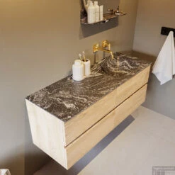 MONDIAZ VICA-DLUX 130cm Badmeubel Onderkast Washed Oak 4 Lades. Inbouw Wastafel CLOUD Rechts Zonder Kraangat, Kleur Lava. -Duravit Verkoop vica dluxe inbouw cloud lava washed oak side2 0051 13132514395754