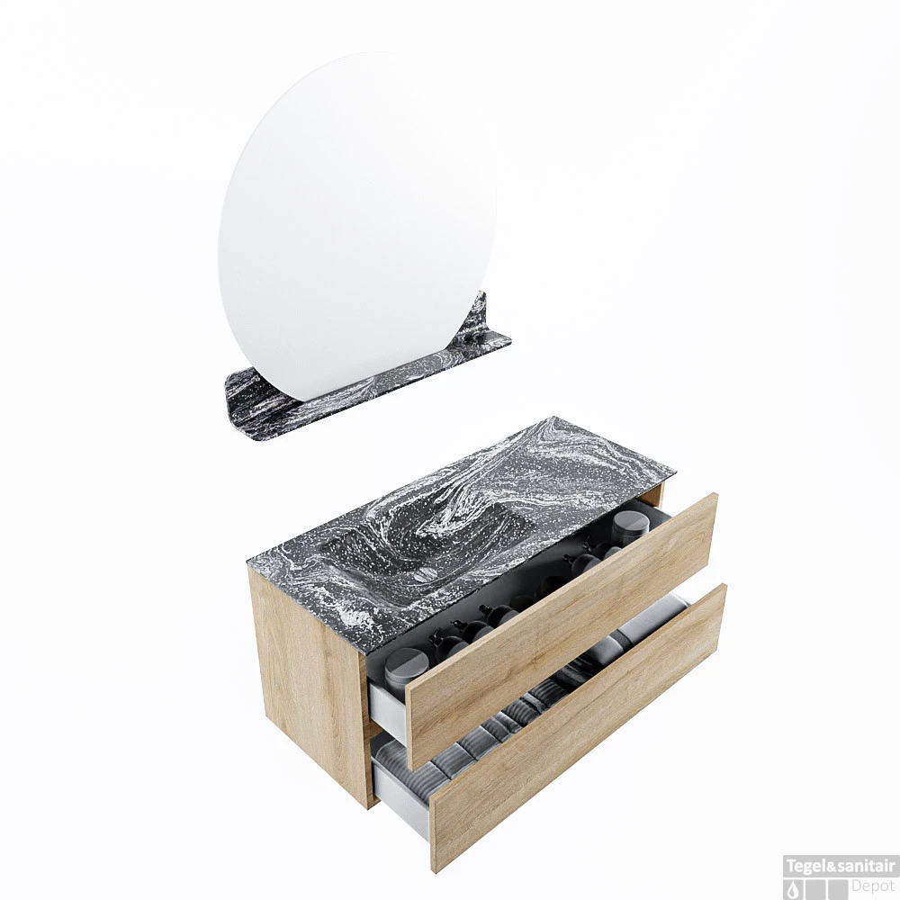 MONDIAZ VICA-DLUX 110cm Badmeubel Onderkast Washed Oak 2 Lades. Inbouw Wastafel CLOUD Links Zonder Kraangat, Kleur Lava, En Spiegel Model SPOT 4 MONDIAZ VICA-DLUX 110cm Badmeubel Onderkast Washed Oak 2 Lades. Inbouw Wastafel CLOUD Links Zonder Kraangat, Kleur Lava, En Spiegel Model SPOT - Afbeelding 4