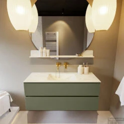 MONDIAZ VICA-DLUX 120cm Badmeubel Onderkast Army 2 Lades. Inbouw Wastafel CLOUD Midden Zonder Kraangat, Kleur Opalo, En Spiegel Model SPOT -Duravit Verkoop vica dluxe inbouw cloud opalo army front1 0020