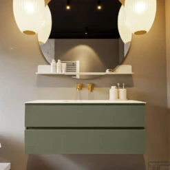 MONDIAZ VICA-DLUX 120cm Badmeubel Onderkast Army 2 Lades. Inbouw Wastafel CLOUD Midden Zonder Kraangat, Kleur Opalo, En Spiegel Model SPOT -Duravit Verkoop vica dluxe inbouw cloud opalo army front2 0020