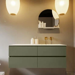 MONDIAZ VICA-DLUX 130cm Badmeubel Onderkast Army 4 Lades. Inbouw Wastafel CLOUD Rechts Zonder Kraangat, Kleur Opalo. -Duravit Verkoop vica dluxe inbouw cloud opalo army front2 0051