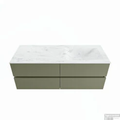 MONDIAZ VICA-DLUX 130cm Badmeubel Onderkast Army 4 Lades. Inbouw Wastafel CLOUD Rechts Zonder Kraangat, Kleur Opalo.