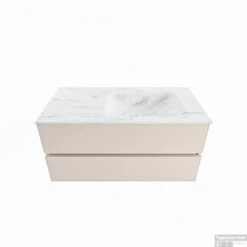 MONDIAZ VICA-DLUX 100cm Badmeubel Onderkast Linen 2 Lades. Inbouw Wastafel CLOUD Rechts 1 Kraangat, Kleur Opalo.
