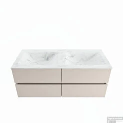 MONDIAZ VICA-DLUX 120cm Badmeubel Onderkast Linen 4 Lades. Inbouw Wastafel CLOUD Dubbel Zonder Kraangat, Kleur Opalo.