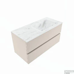 MONDIAZ VICA-DLUX 100cm Badmeubel Onderkast Linen 2 Lades. Inbouw Wastafel CLOUD Rechts 1 Kraangat, Kleur Opalo. -Duravit Verkoop vica dluxe inbouw cloud opalo linen google 2 0013