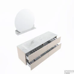 MONDIAZ VICA-DLUX 150cm Badmeubel Onderkast Linen 4 Lades. Inbouw Wastafel CLOUD Links Zonder Kraangat, Kleur Opalo, En Spiegel Model SPOT -Duravit Verkoop vica dluxe inbouw cloud opalo linen sp google 3 0056