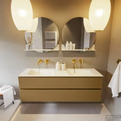 MONDIAZ VICA-DLUX 150cm Badmeubel Onderkast Oro 2 Lades. Inbouw Wastafel CLOUD Dubbel Zonder Kraangat, Kleur Opalo, En Spiegel Model SPOT -Duravit Verkoop vica dluxe inbouw cloud opalo oro front1 0039