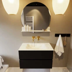 MONDIAZ VICA-DLUX 80cm Badmeubel Onderkast Urban 2 Lades. Inbouw Wastafel CLOUD Midden Zonder Kraangat, Kleur Opalo, En Spiegel Model SPOT -Duravit Verkoop vica dluxe inbouw cloud opalo urban front1 0004