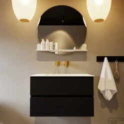 MONDIAZ VICA-DLUX 80cm Badmeubel Onderkast Urban 2 Lades. Inbouw Wastafel CLOUD Midden Zonder Kraangat, Kleur Opalo, En Spiegel Model SPOT -Duravit Verkoop vica dluxe inbouw cloud opalo urban front2 0004