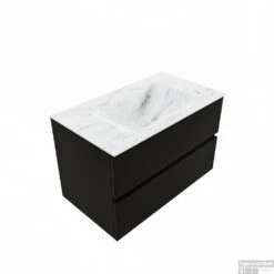 MONDIAZ VICA-DLUX 80cm Badmeubel Onderkast Urban 2 Lades. Inbouw Wastafel CLOUD Midden Zonder Kraangat, Kleur Opalo, En Spiegel Model SPOT