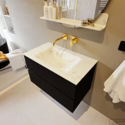 MONDIAZ VICA-DLUX 80cm Badmeubel Onderkast Urban 2 Lades. Inbouw Wastafel CLOUD Midden Zonder Kraangat, Kleur Opalo, En Spiegel Model SPOT -Duravit Verkoop vica dluxe inbouw cloud opalo urban side1 0004 13132514381386