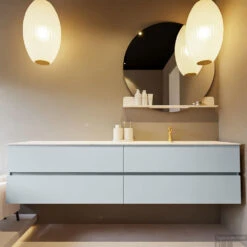 MONDIAZ VICA-DLUX 200cm Badmeubel Onderkast Clay 4 Lades. Inbouw Wastafel CLOUD Rechts 1 Kraangat, Kleur Ostra. -Duravit Verkoop vica dluxe inbouw cloud ostra clay front2 0066