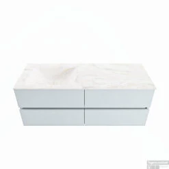 MONDIAZ VICA-DLUX 130cm Badmeubel Onderkast Clay 4 Lades. Inbouw Wastafel CLOUD Links 1 Kraangat, Kleur Ostra.