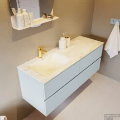 MONDIAZ VICA-DLUX 130cm Badmeubel Onderkast Clay 4 Lades. Inbouw Wastafel CLOUD Links 1 Kraangat, Kleur Ostra. -Duravit Verkoop vica dluxe inbouw cloud ostra clay side2 0053 13132514394324