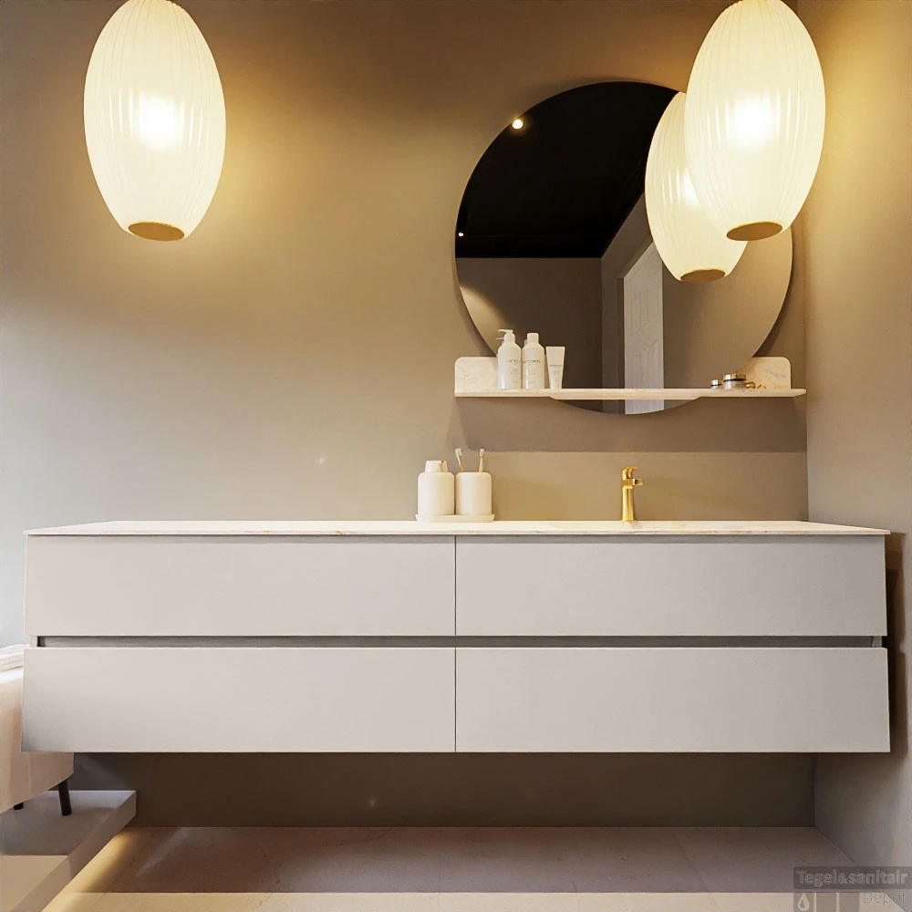 MONDIAZ VICA-DLUX 200cm Badmeubel Onderkast Linen 4 Lades. Inbouw Wastafel CLOUD Rechts 1 Kraangat, Kleur Ostra. 6 MONDIAZ VICA-DLUX 200cm Badmeubel Onderkast Linen 4 Lades. Inbouw Wastafel CLOUD Rechts 1 Kraangat, Kleur Ostra. - Afbeelding 6