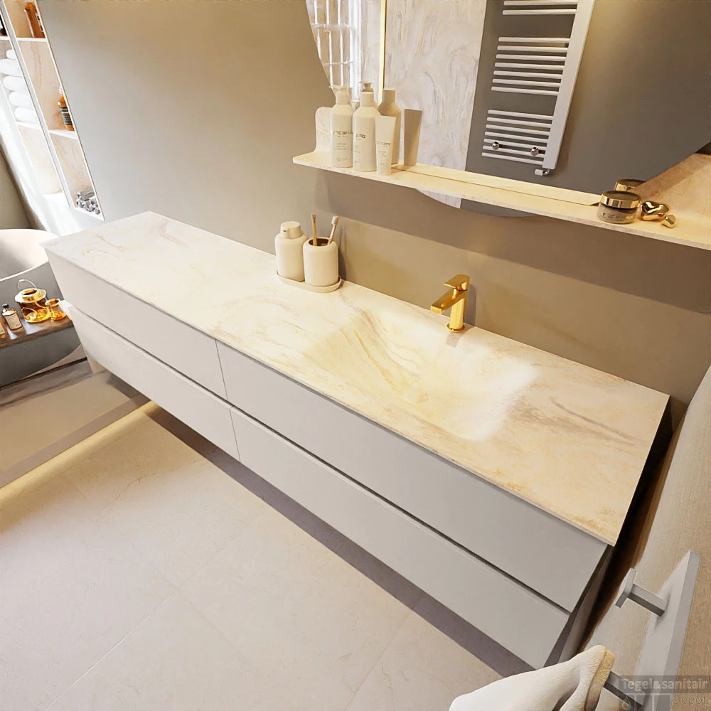 MONDIAZ VICA-DLUX 200cm Badmeubel Onderkast Linen 4 Lades. Inbouw Wastafel CLOUD Rechts 1 Kraangat, Kleur Ostra. 2 MONDIAZ VICA-DLUX 200cm Badmeubel Onderkast Linen 4 Lades. Inbouw Wastafel CLOUD Rechts 1 Kraangat, Kleur Ostra. - Afbeelding 2