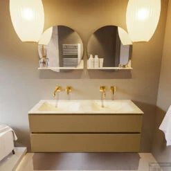 MONDIAZ VICA-DLUX 130cm Badmeubel Onderkast Oro 2 Lades. Inbouw Wastafel CLOUD Dubbel Zonder Kraangat, Kleur Ostra. -Duravit Verkoop vica dluxe inbouw cloud ostra oro front1 0031