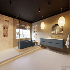 MONDIAZ VICA-DLUX 150cm Badmeubel Onderkast Plata 2 Lades. Inbouw Wastafel CLOUD Rechts Zonder Kraangat, Kleur Ostra, En Spiegel Model SPOT -Duravit Verkoop vica dluxe inbouw cloud ostra plata totaal 0038 13132514387649