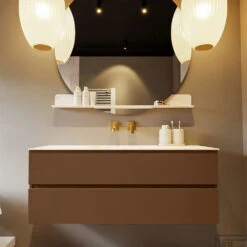 MONDIAZ VICA-DLUX 130cm Badmeubel Onderkast Rust 2 Lades. Inbouw Wastafel CLOUD Midden Zonder Kraangat, Kleur Ostra, En Spiegel Model SPOT -Duravit Verkoop vica dluxe inbouw cloud ostra rust front2 0028