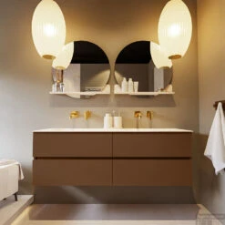 MONDIAZ VICA-DLUX 150cm Badmeubel Onderkast Rust 4 Lades. Inbouw Wastafel CLOUD Dubbel Zonder Kraangat, Kleur Ostra. -Duravit Verkoop vica dluxe inbouw cloud ostra rust front2 0058