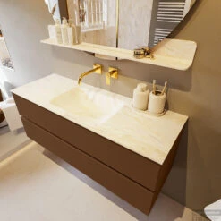 MONDIAZ VICA-DLUX 130cm Badmeubel Onderkast Rust 2 Lades. Inbouw Wastafel CLOUD Midden Zonder Kraangat, Kleur Ostra, En Spiegel Model SPOT -Duravit Verkoop vica dluxe inbouw cloud ostra rust side1 0028 13132514384404