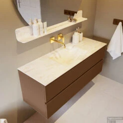 MONDIAZ VICA-DLUX 130cm Badmeubel Onderkast Rust 2 Lades. Inbouw Wastafel CLOUD Midden Zonder Kraangat, Kleur Ostra, En Spiegel Model SPOT -Duravit Verkoop vica dluxe inbouw cloud ostra rust side2 0028 13132514384404