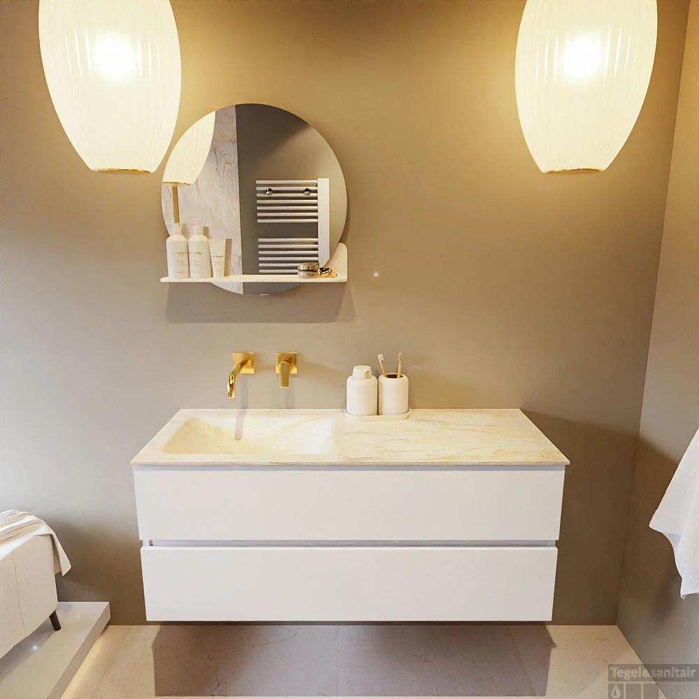 MONDIAZ VICA-DLUX 120cm Badmeubel Onderkast Talc 2 Lades. Inbouw Wastafel CLOUD Links Zonder Kraangat, Kleur Ostra. 5 MONDIAZ VICA-DLUX 120cm Badmeubel Onderkast Talc 2 Lades. Inbouw Wastafel CLOUD Links Zonder Kraangat, Kleur Ostra. - Afbeelding 5