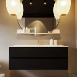 MONDIAZ VICA-DLUX 130cm Badmeubel Onderkast Urban 2 Lades. Inbouw Wastafel CLOUD Midden 1 Kraangat, Kleur Ostra. -Duravit Verkoop vica dluxe inbouw cloud ostra urban front2 0032