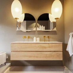 MONDIAZ VICA-DLUX 150cm Badmeubel Onderkast Washed Oak 2 Lades. Inbouw Wastafel CLOUD Dubbel Zonder Kraangat, Kleur Ostra, En Spiegel Model SPOT -Duravit Verkoop vica dluxe inbouw cloud ostra washed oak front2 0039