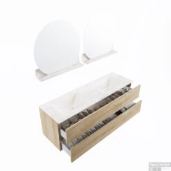 MONDIAZ VICA-DLUX 150cm Badmeubel Onderkast Washed Oak 2 Lades. Inbouw Wastafel CLOUD Dubbel Zonder Kraangat, Kleur Ostra, En Spiegel Model SPOT -Duravit Verkoop vica dluxe inbouw cloud ostra washed oak sp google 3 0039