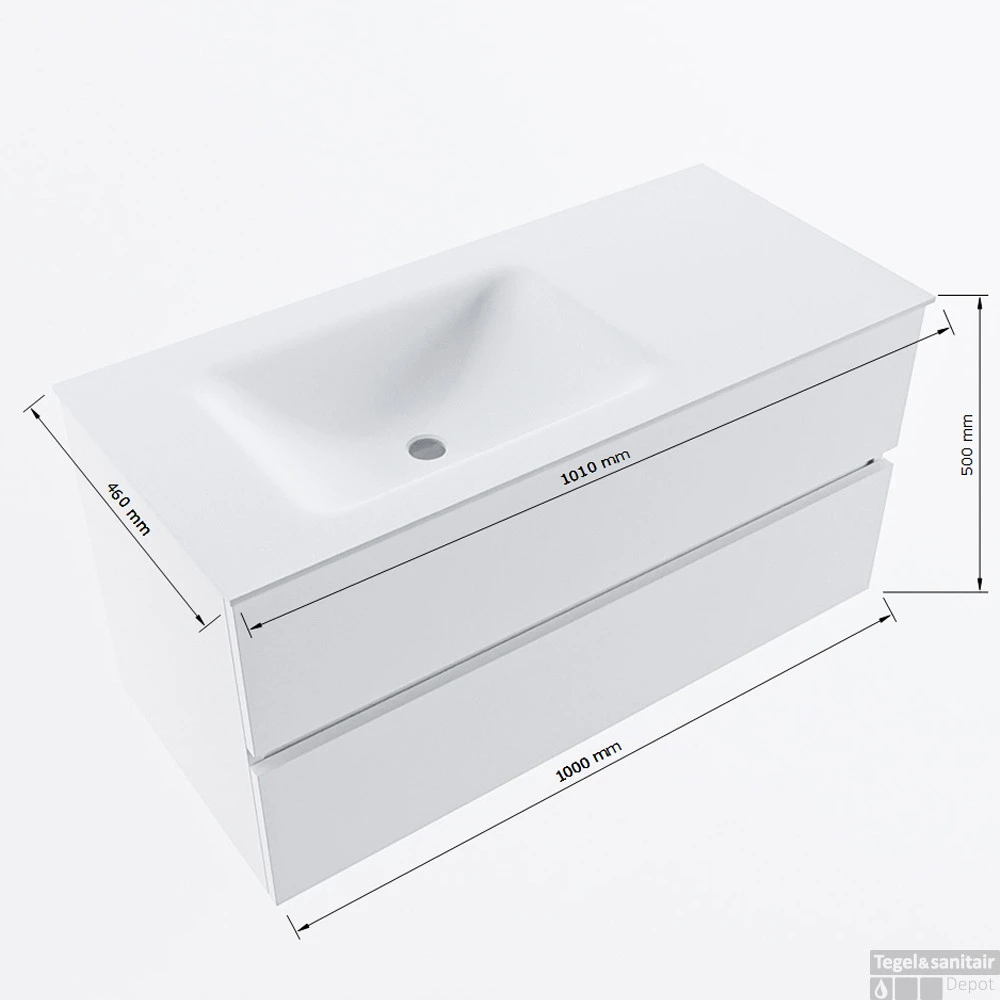 MONDIAZ VICA 100cm Badmeubel Onderkast Plata 2 Lades. Wastafel CLOUD Links Zonder Kraangat, Kleur Talc Met Spiegel LED. 8 MONDIAZ VICA 100cm Badmeubel Onderkast Plata 2 Lades. Wastafel CLOUD Links Zonder Kraangat, Kleur Talc Met Spiegel LED. - Afbeelding 8