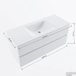 MONDIAZ VICA 110cm Badmeubel Onderkast Dark Grey 2 Lades. Wastafel CLOUD Midden Zonder Kraangat, Kleur Talc Met Spiegel LED. -Duravit Verkoop vicadluxe110cmcentermaattekening 8151264472194