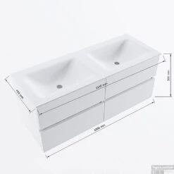 MONDIAZ VICA 120cm Badmeubel Onderkast Talc 4 Lades. Wastafel CLOUD Dubbel Zonder Kraangat, Kleur Talc. -Duravit Verkoop vicadluxe120cm4doublemaattekening 8151264472282