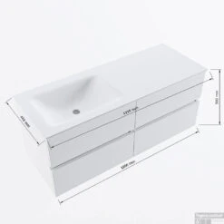 MONDIAZ VICA-DLUX 120cm Badmeubel Onderkast Clay 4 Lades. Inbouw Wastafel CLOUD Links 1 Kraangat, Kleur Frappe. -Duravit Verkoop vicadluxe120cm4leftmaattekening 8151264472326 1